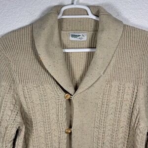 Wellen Seawool Fisherman Shawl Cardigan Sweater Beige Speckled Cable Knit  Med